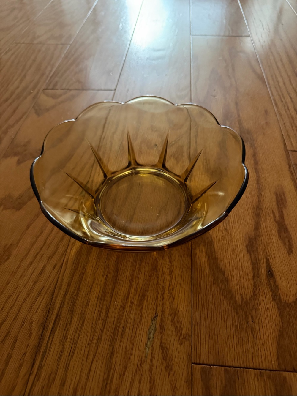 Yellow Amber Glass Scalloped Bowl kitchen home decor vintage